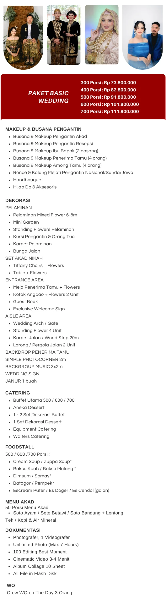 Pricelist Paket Basic Wedding